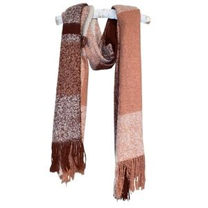 Cozy Large Scarf Wrap in Pink Blush Hues with Fringe